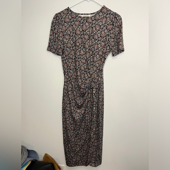 Boden Knot Front Short Sleeve Jersey Midi Dress Black Block Paisley Print Sz 4 - Picture 8 of 15